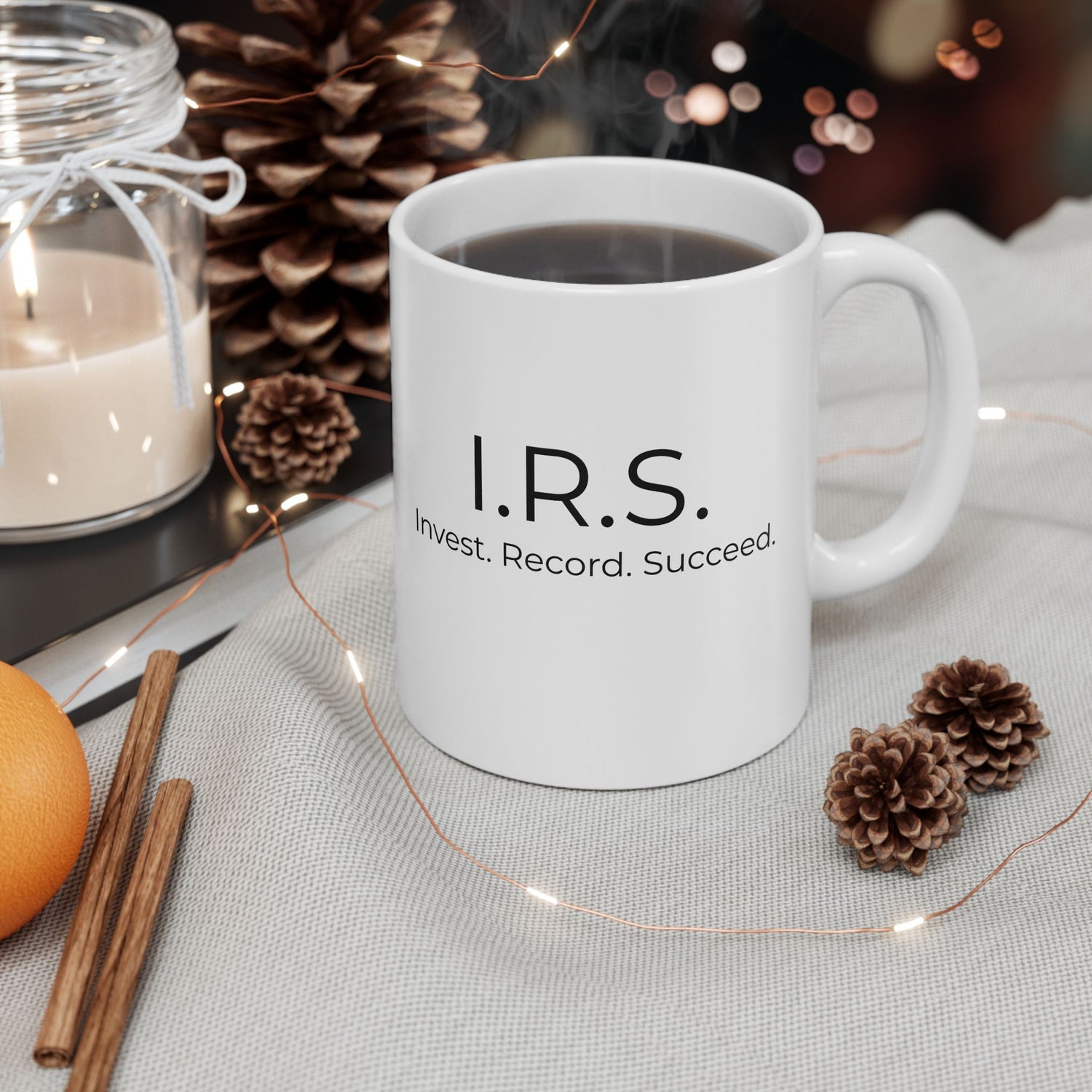 I.R.S. Success Mug – Invest. Record. Succeed.